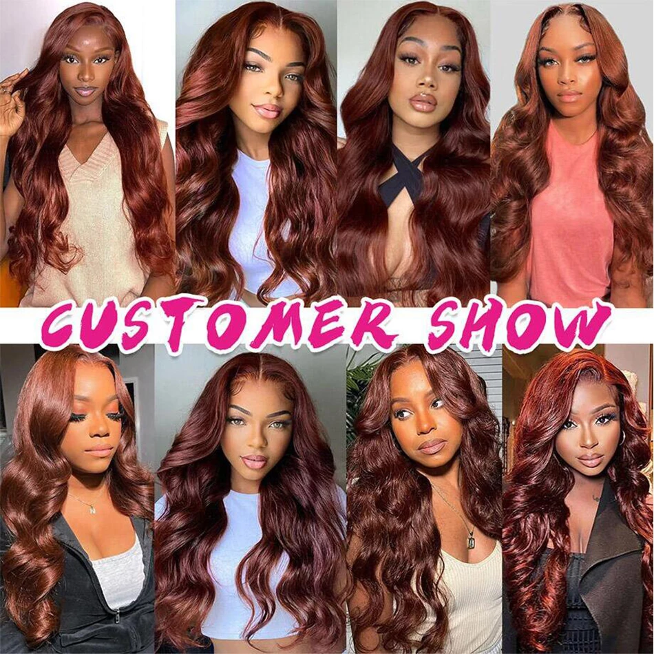 33 # красновато-коричневый 13x4 телесные волнистые человеческие волосы кружевные