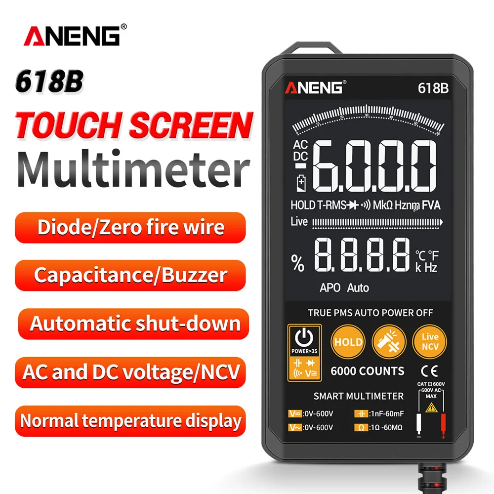 

ANENG 618B Digital Multimeter Touch DC/AC Professional Analog Tester True RMS Multimetro Transistor Capacitor NCV Testers Meter
