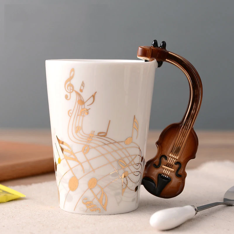 

Ceramic Golden Music Note Mug Violin Handle Coffee Mug Guitar Style Cups and Mugs Gift for Music Lovers