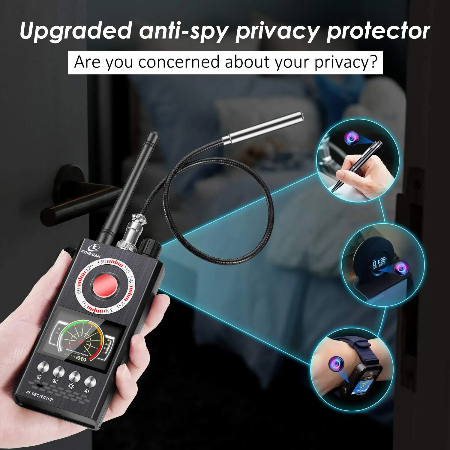 4-in-1 Anti Spy Detector RF Bug Detector Camera Finder GPS Tracker Detector Eavesdropping Device Locator with Auto-Scan Technolo enlarge