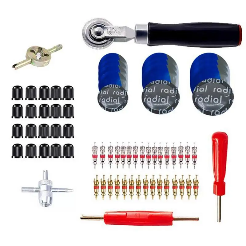 

Universal Tire Repair Kit 70 Pcs Bicycle Car Motorcycle Tool Kit Heavy Duty Emergent Flat Tire Fix For Motorcycles Trucks RVs