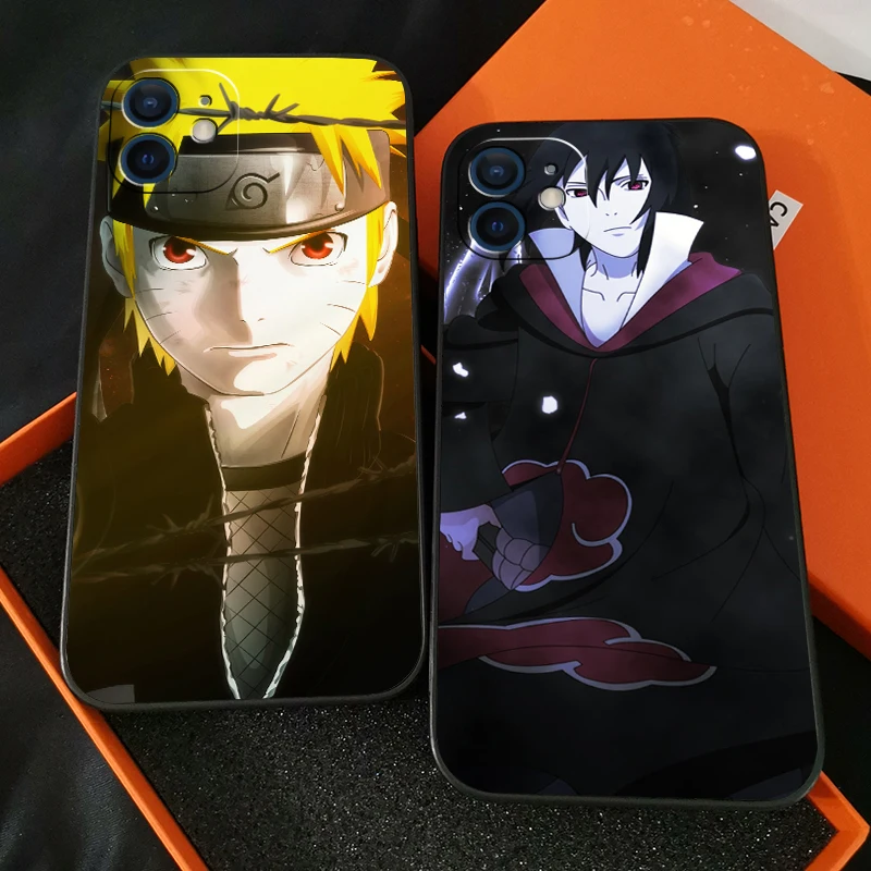 

Japanese NARUTO Anime Phone Case For Funda iPhone 13 12 11 Pro Max 13 12 Mini X XR XS Max 6 6s 7 8 Plus Carcasa Black Back