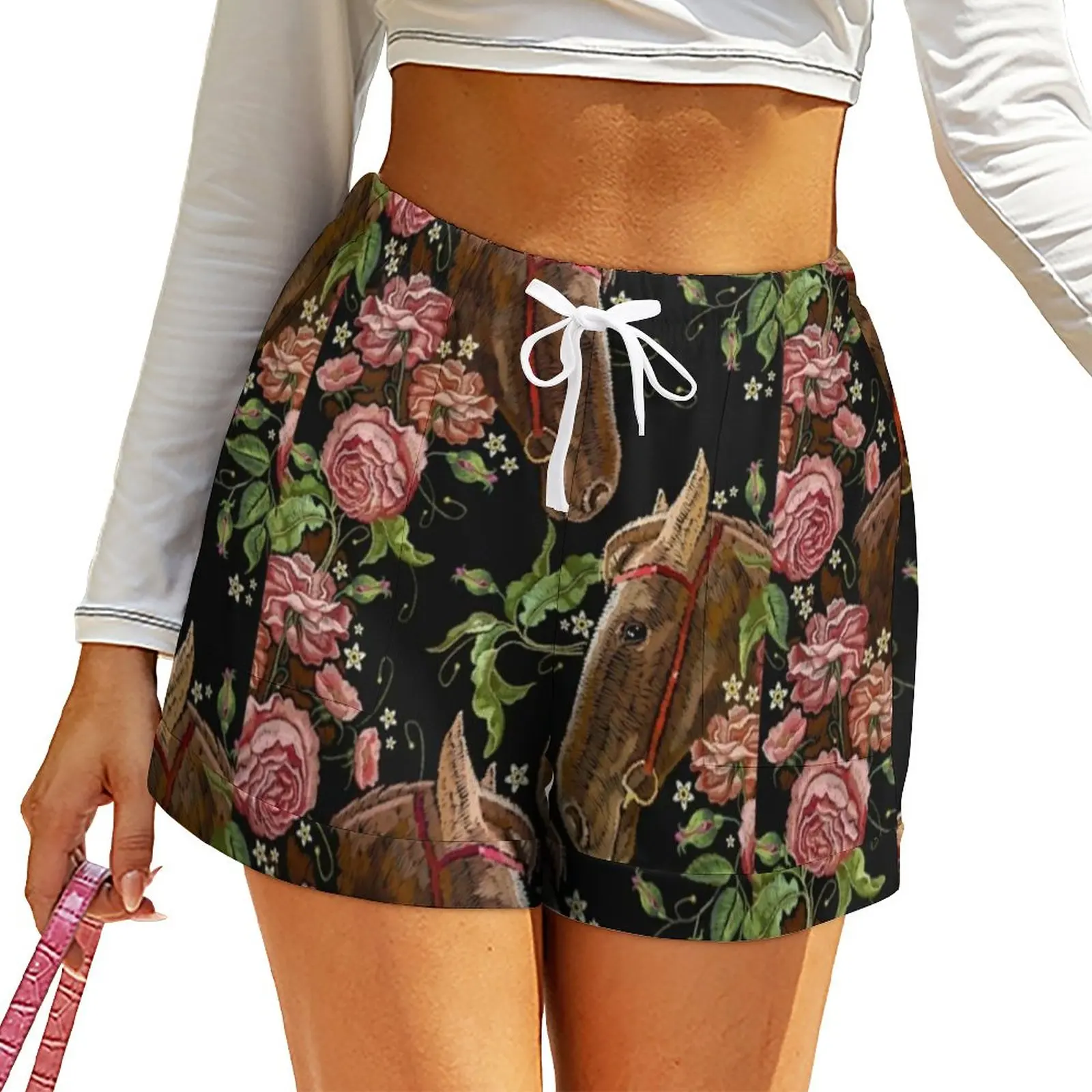 

Horse Head Shorts Horses Trending Flowers Print Oversized Casual Shorts Harajuku Short Pants Female Graphic Pockets Bottoms