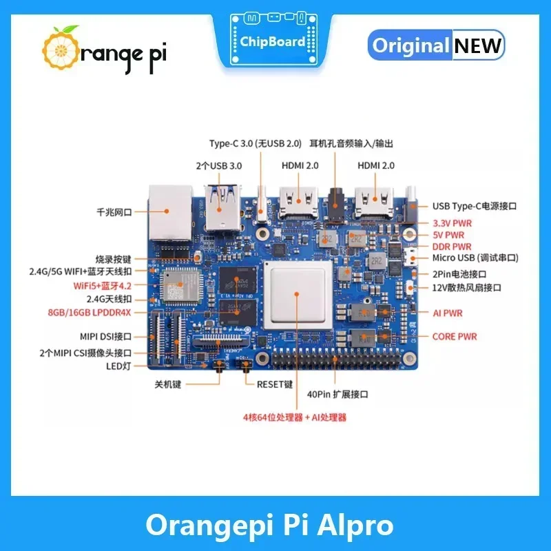 Orange Pi AIPro 8 ГБ/16 ГБ Dev Board Ascend AI-процессор 8/20 ТОП WIFI 5 + BT4.2
