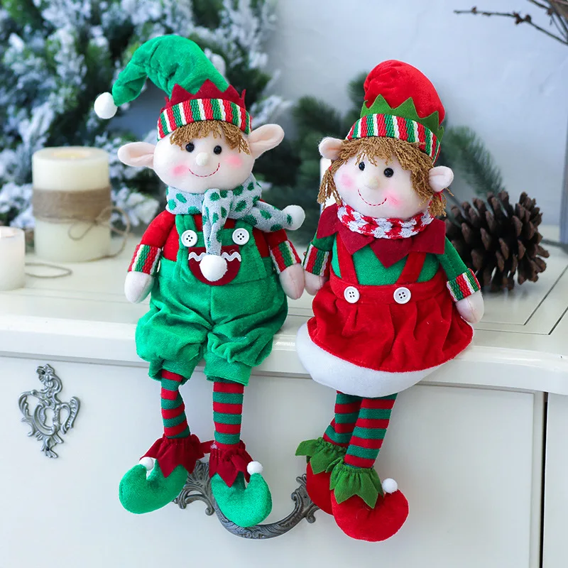 

48cm Hot Plush Toys Christmas Red Green Fabric Long Legged Elf Dolls Soft Fill Boy and Girl Plushies Elf Dolls Christmas Decor