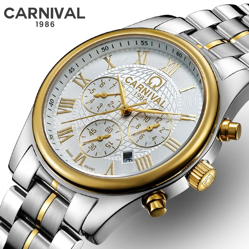 CARNIVAL 2022 New Automatic Mechanical Men Watch Watches Fashion Three Eyes Six Needles Waterproof All Steel Business Watch 8827 enlarge