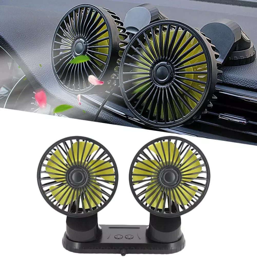 

Fan Cooler Dual-head Fans Large-angle Rotation Dashboard USB Fans With 3 Speed Levles For 12V/24V Car Interior Accessories