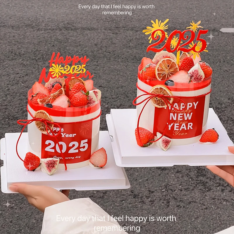 2025 Happy New Year Cake Decoration Stickers Fireworks Display HappyNewYear Acrylic Insertion Plug-in |