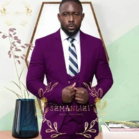 szmanlizi 2022 classic purple men suits groom tuxedos peak lapel groomsmen wedding suits 3 pieces men business blazer pants vest