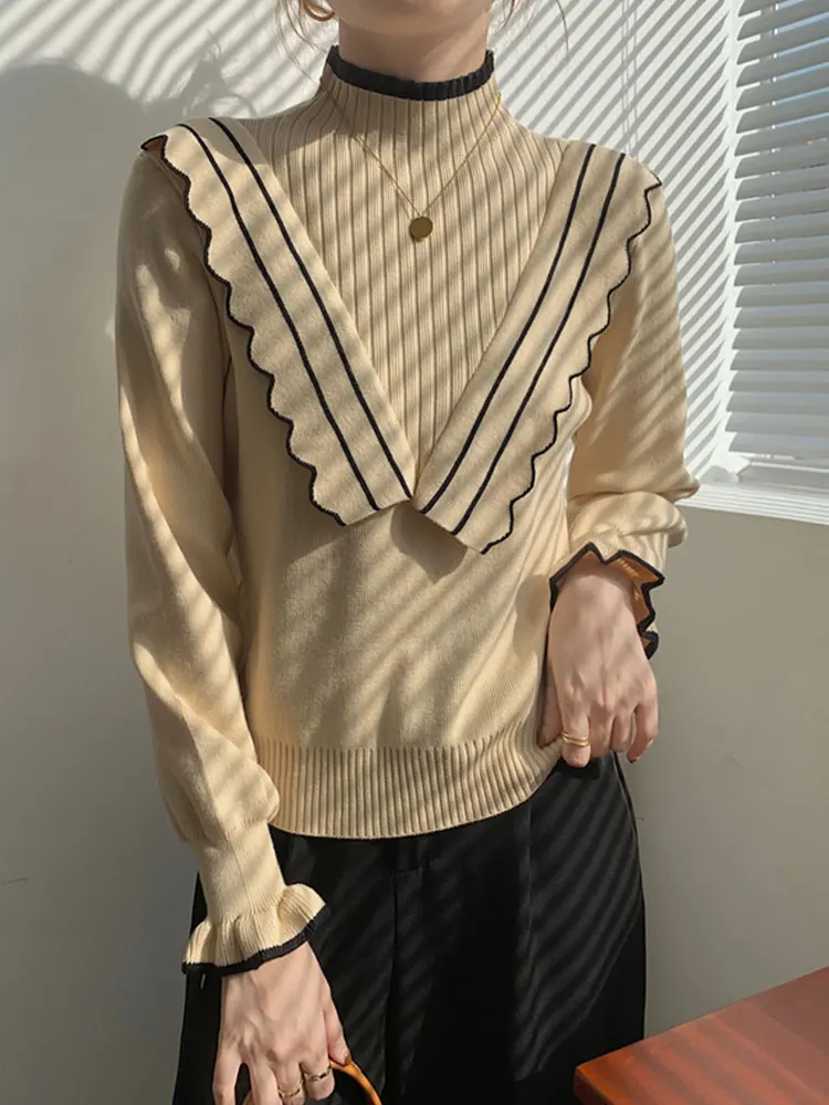 

Winter Sweater Women 2022 Fashion Pullover Korean Fashion Long Sleeve Top Mock Neck Casual Thick Knit Pull Femme Hiver Sweaters