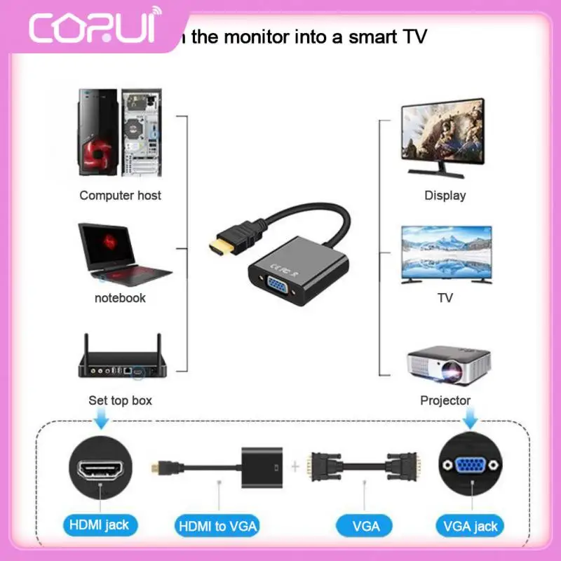 

Portable With Audio HDMI-compatible Adapter With Power Supply HDMI-compatible To Vga Cable Hd 1080p Converter Laptop Accessories