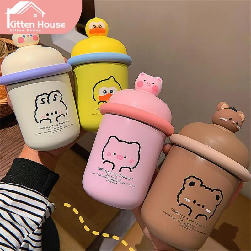 Cute Pig Thermos Cup Bear Rabbit Duck Children With Straps High Value With Cover Convenient To Carry To Send Sen Thermos Cup