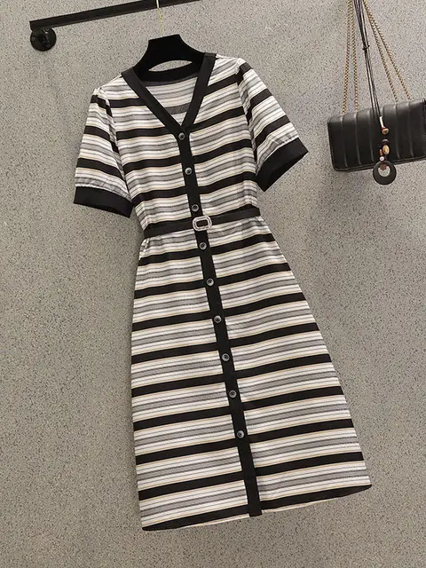 Summer Striped Dress Office Ladies 