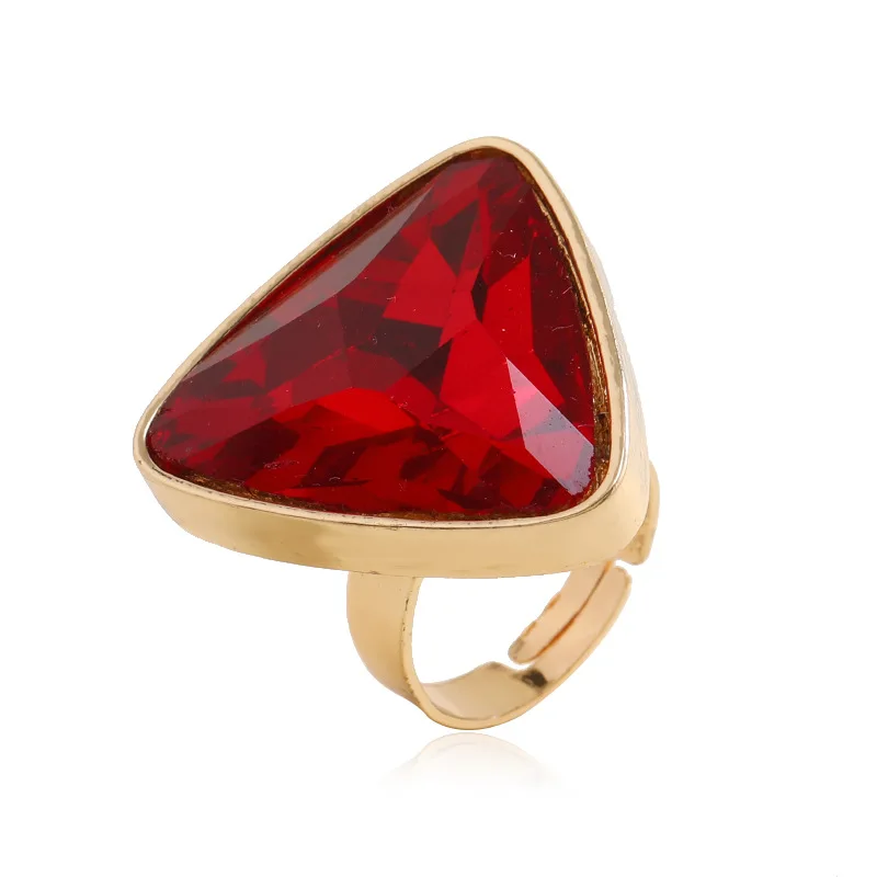 

Fashion Simple Statement Red Triangle Crystal Chunky Adjustable Rings for Women Men Gold Color Big Geometric Stone Ring Jewelry