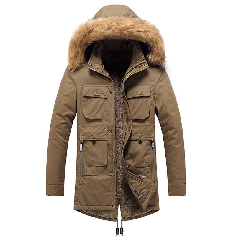 

Russian Winter Down Jacket For Men Fur Collar Hooded Parkas Coat Mid Length Large Fur Collar Thicken Coat Snow Overcoat Mens 3XL
