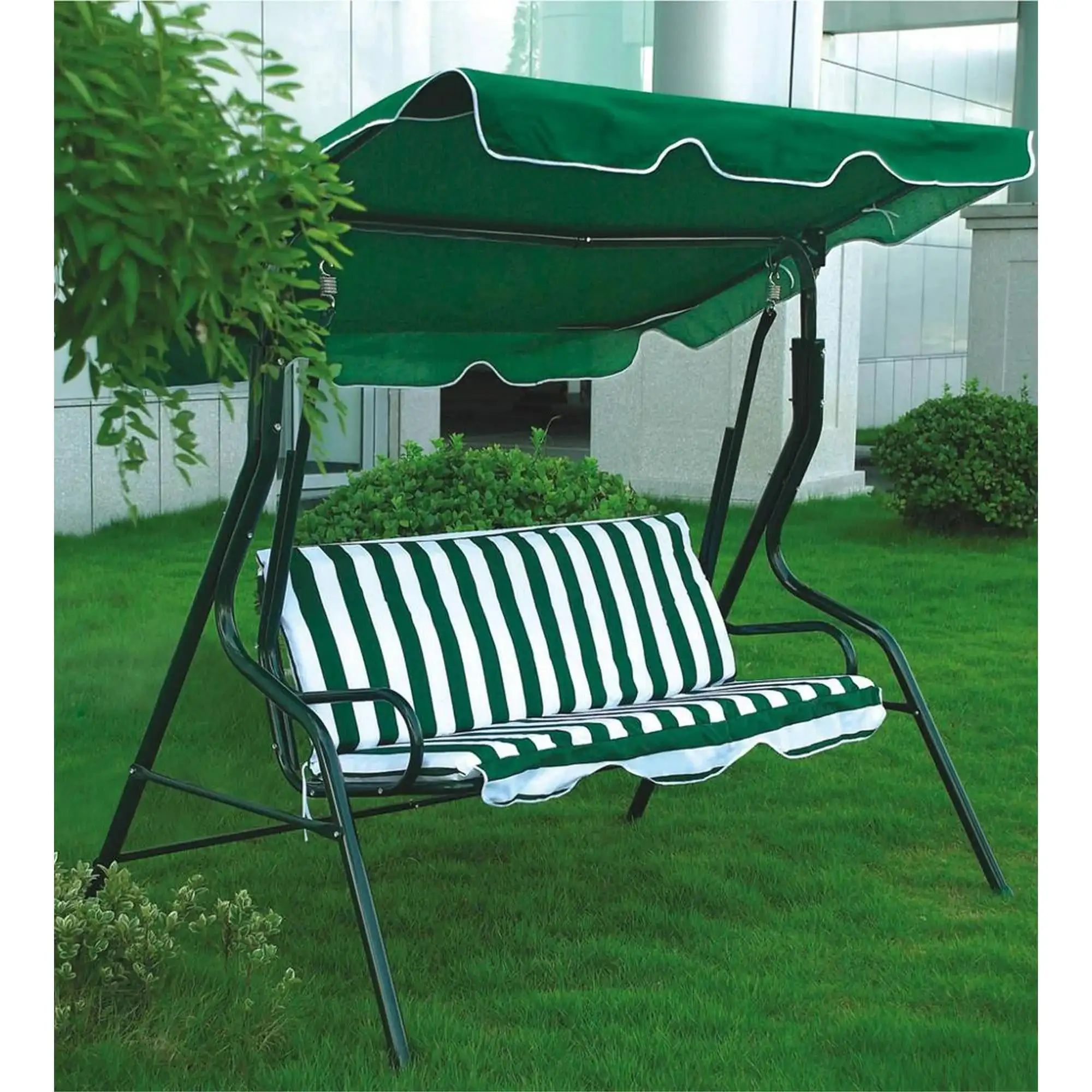 

SKONYON 3-Seat Patio Outdoor Porch Swing Glider Chair with Canopy, Green