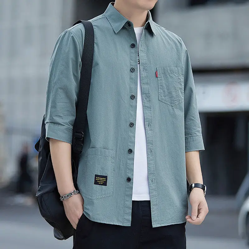 Summer Men Short Sleeve Shirts High Quality Turn Down Collar Men's Shirt Outdoor Camping Streetwear Clothing  E56