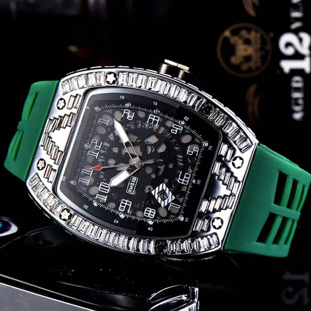 

Top Brand Multifunction Tonneau Men Watches Luxury Full Diamond Hip Hop Waterproof Watch Classic Fashion Iced Out AAA Male Clock