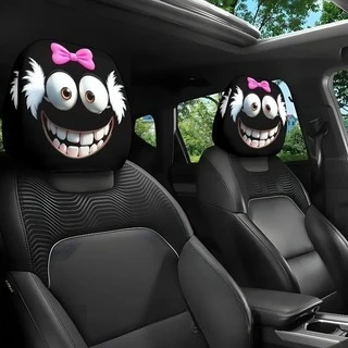

2 шт., автомобильная наволочка с принтом смайлика, мягкая удобная декоративная наволочка, подголовник автокресла, моющаяся полиэфирная ткань