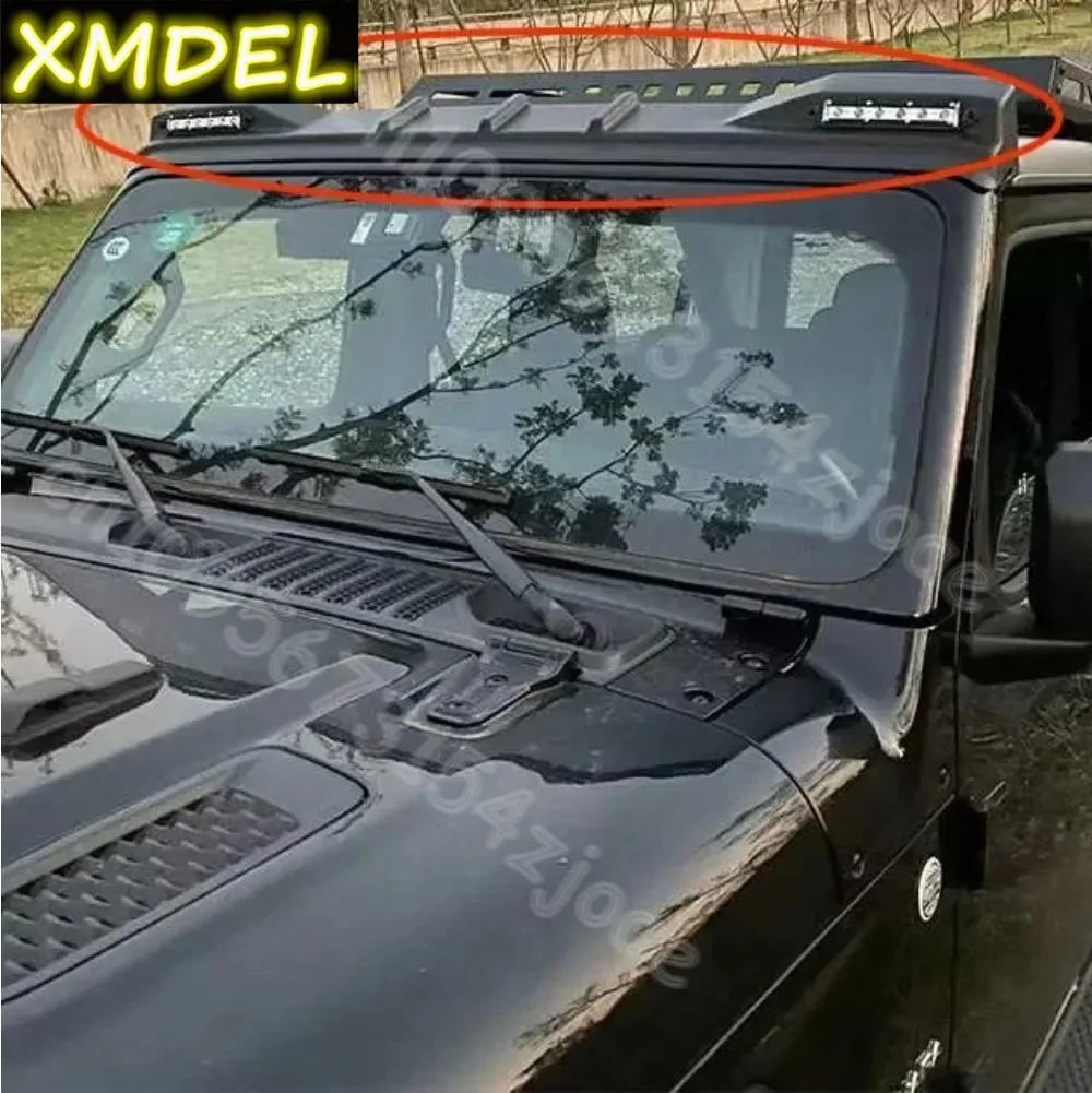 Фото Передний спойлер со светодиодной подсветкой на крышу для Wrangler JK JL 2007-2022, внедорожные внешние аксессуары, спойлер на лобовое стекло, верхнее крыло №3
