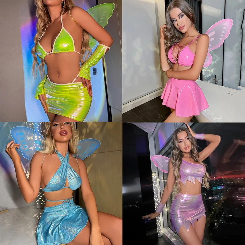 

2023NEW 6Colors Sexy Butterfly Cosplay For Woman Lingerie Efl Wing Dress Halloween Costumes For Adults Purim Carnival Role Play