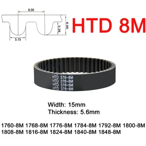1Pc Width 15mm 8M Rubber Arc Tooth Timing Belt Pitch Length 1760 1768 1776 1784 1792 1800 1808 1816 1824 1840 1848mm Drive Belt