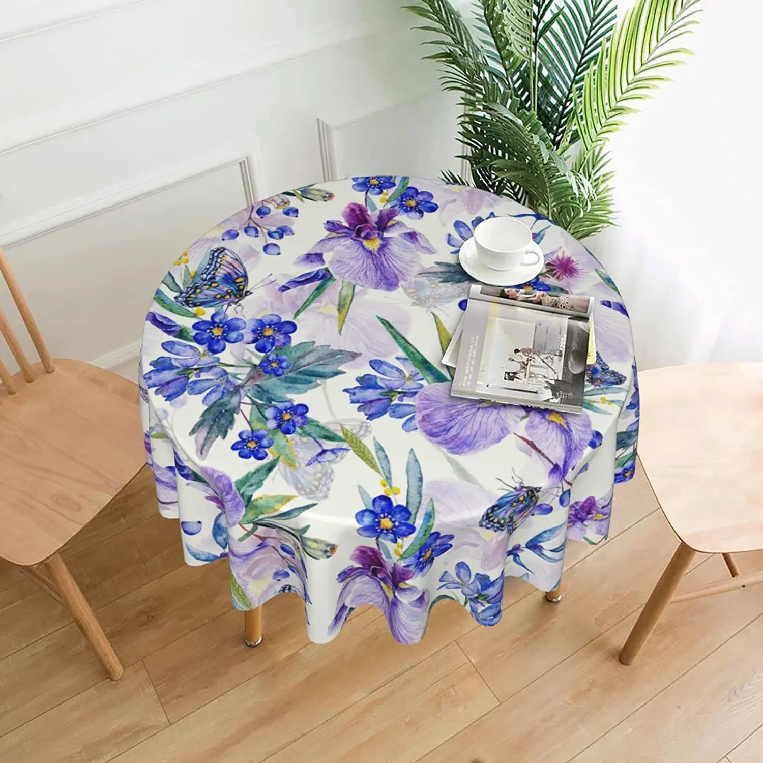 

Синяя фиолетовая Радужная Цветочная бабочка круглая 60 дюймовая скатерть из полиэстера устойчивая к пятнам и морщинам скатерть для кухни и ...