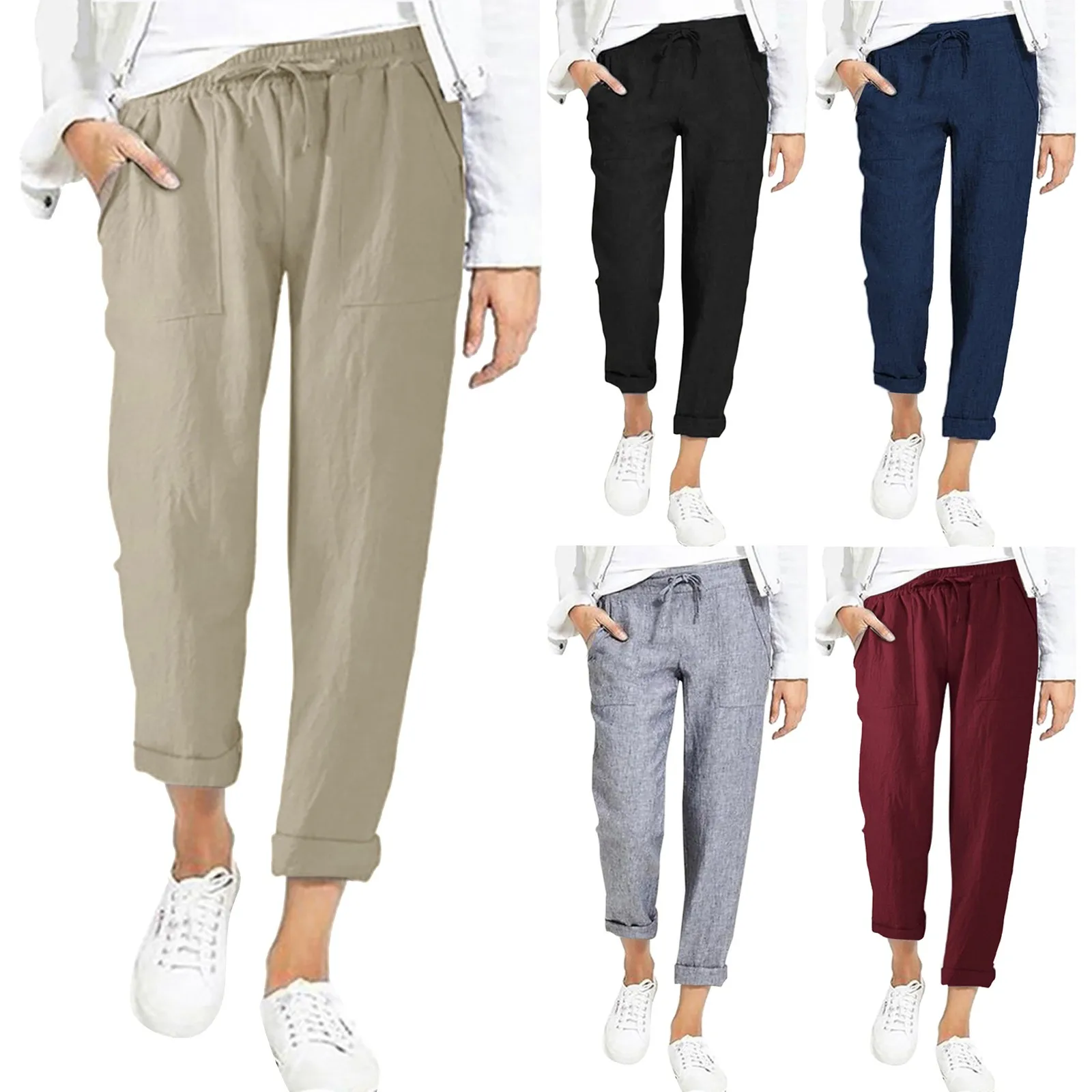 

Women's Trousers Solid High Waist Pocket Loose Casual Trousers Flared Lace Pants Pants for Women Work Casual plus Size