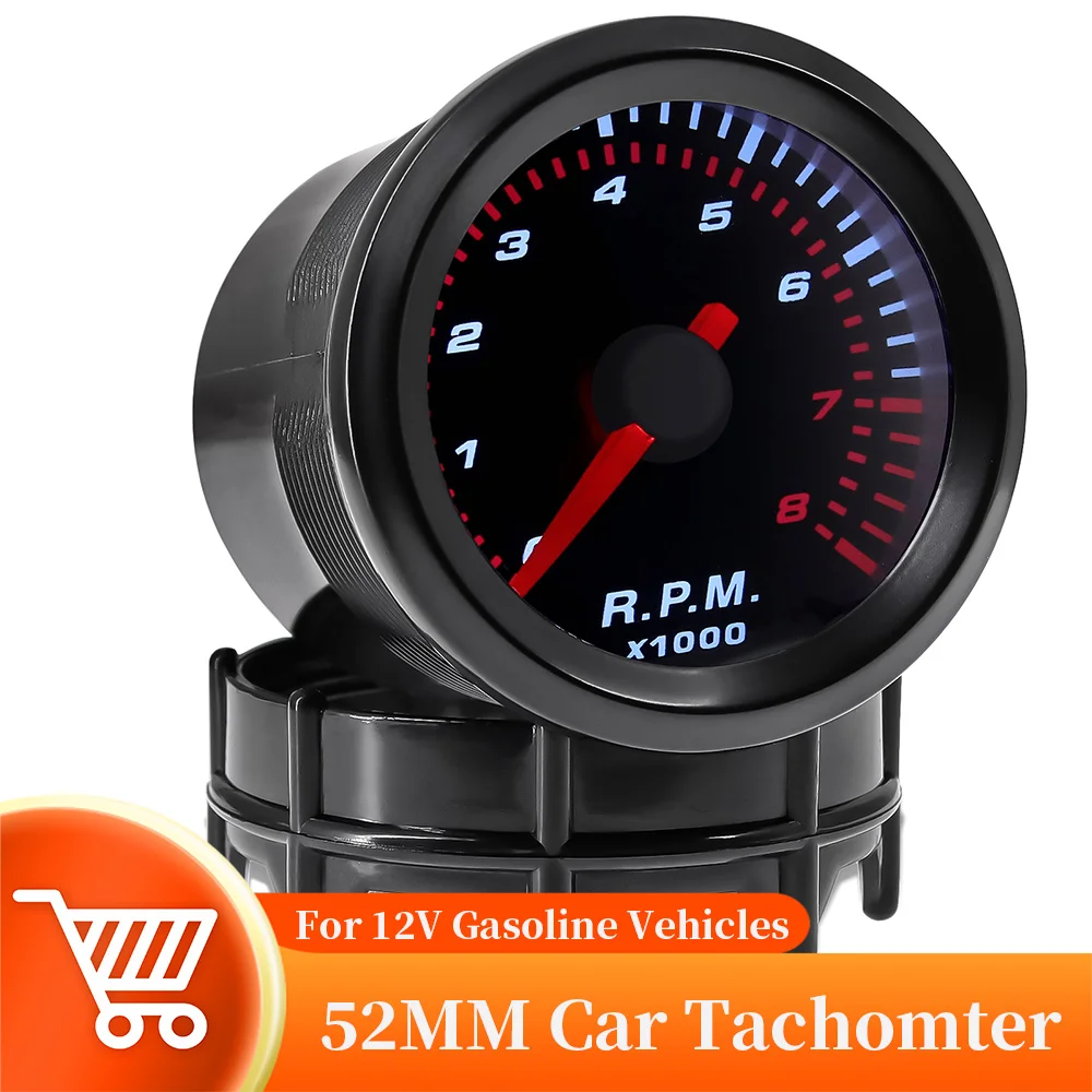 

52MM Smoke Lens Car Tachometer Gauge 8000RPM White Backlight Tacho Meter For 12V Gasoline Vehicle Fit 4/6/8 Cylinder