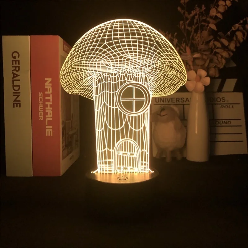 

Nightlight Lamp Alarm Clock Base Light Mushroom House Battery Oeprated Color with Remote Directly Supply Delivery Gift Child