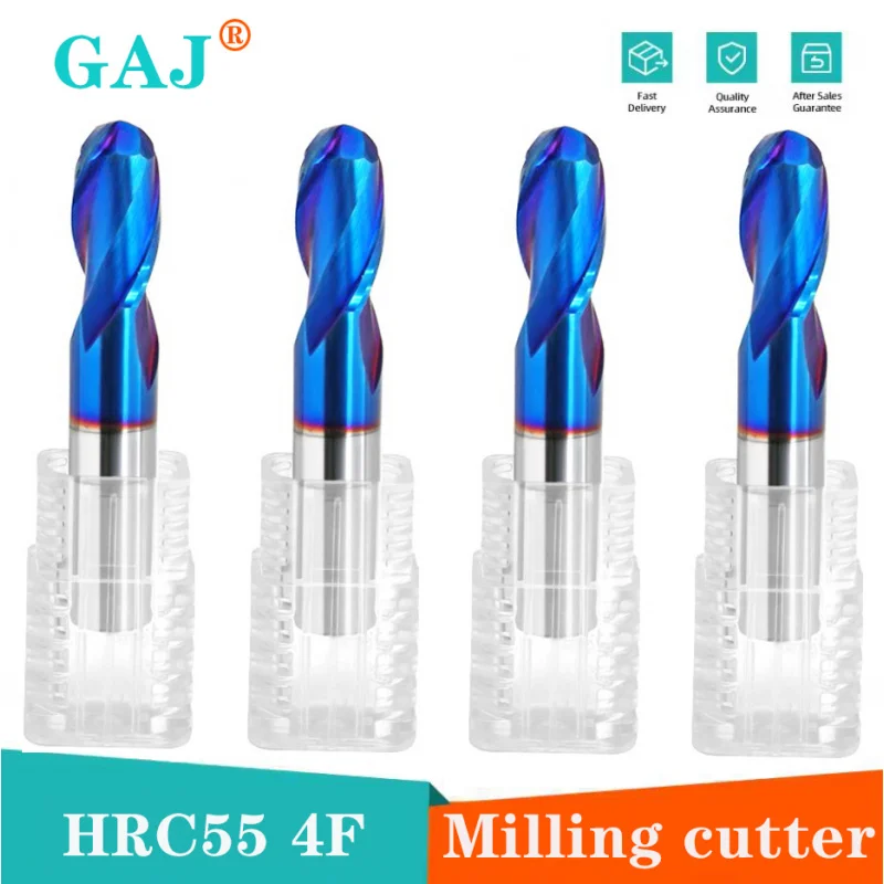 

HRC65 2-зубая концевая фреза с шаровым носовым покрытием, фреза из карбида вольфрама, фрезерные инструменты с ЧПУ R0,5 1 2 3 4 6 мм 8 мм 9 10 мм Фреза с ЧПУ