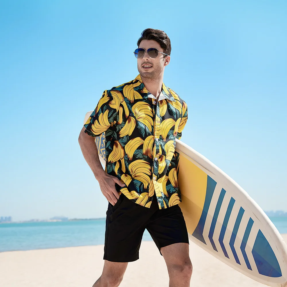 

2022 Newest Summer Hawaiian Short Shirt Men Fashion Design Europe America Style Man's Casual Print Vintage Slim Fit