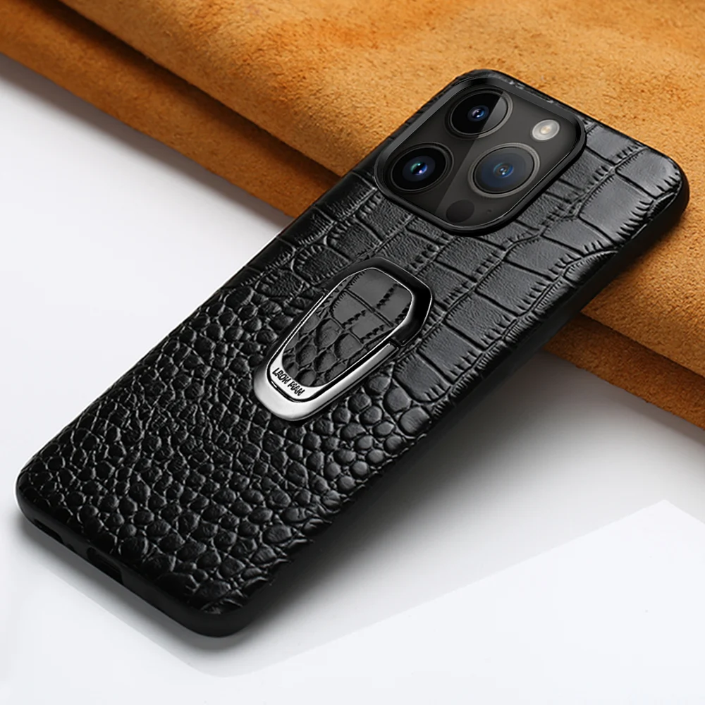 

LANGSIDI Bracket Leather Phone Case for iPhone 12 13 Pro Max Luxury Cover with ring Holder FOR iphone 11 Pro Max XR XS Max XR