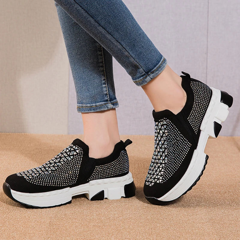 

Rhinestone Shoes Luxury Spring Summer Breathable Sequins Platform Sneakers Women Outdoor Sports Leisure Sneaker Zapatos Mujer