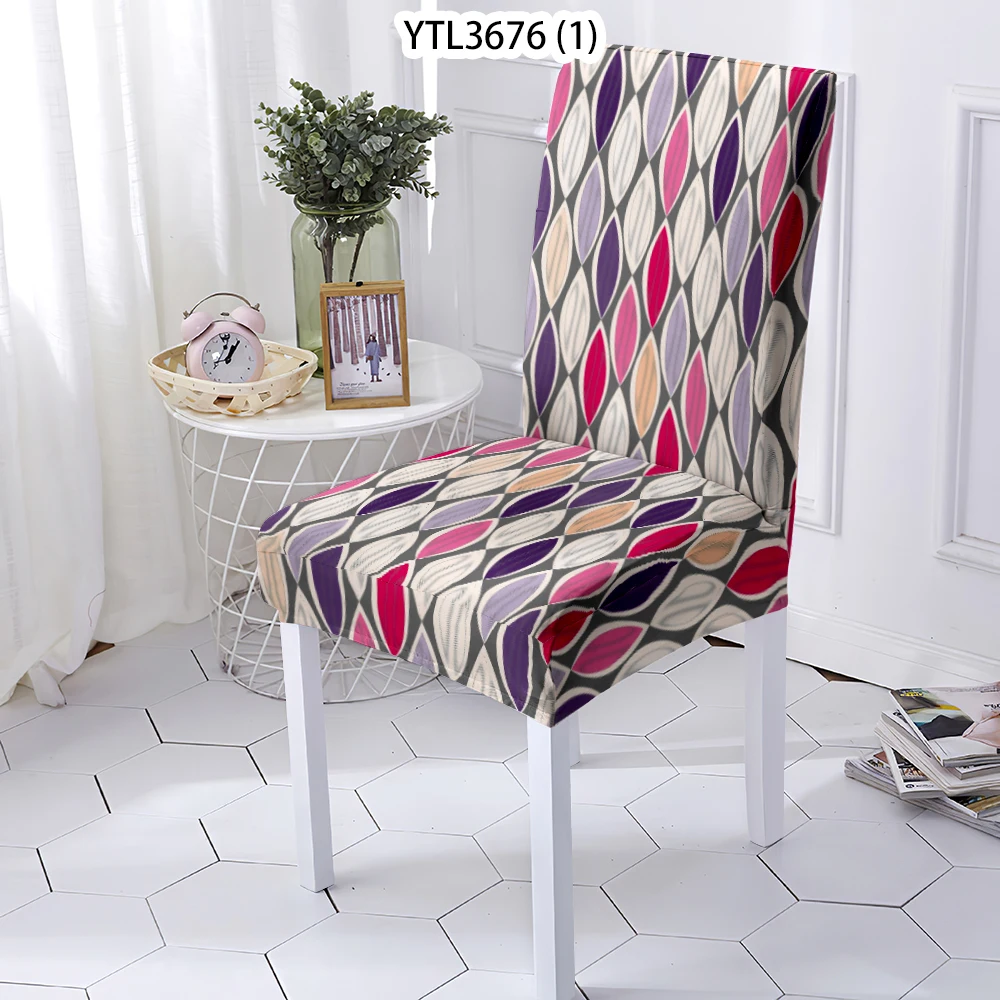 

Spandex Dining Chairs Cover With Back Geometric Elastic Chair Slipcover Stretch Seat Case For Wedding Office Banquet Dining Room