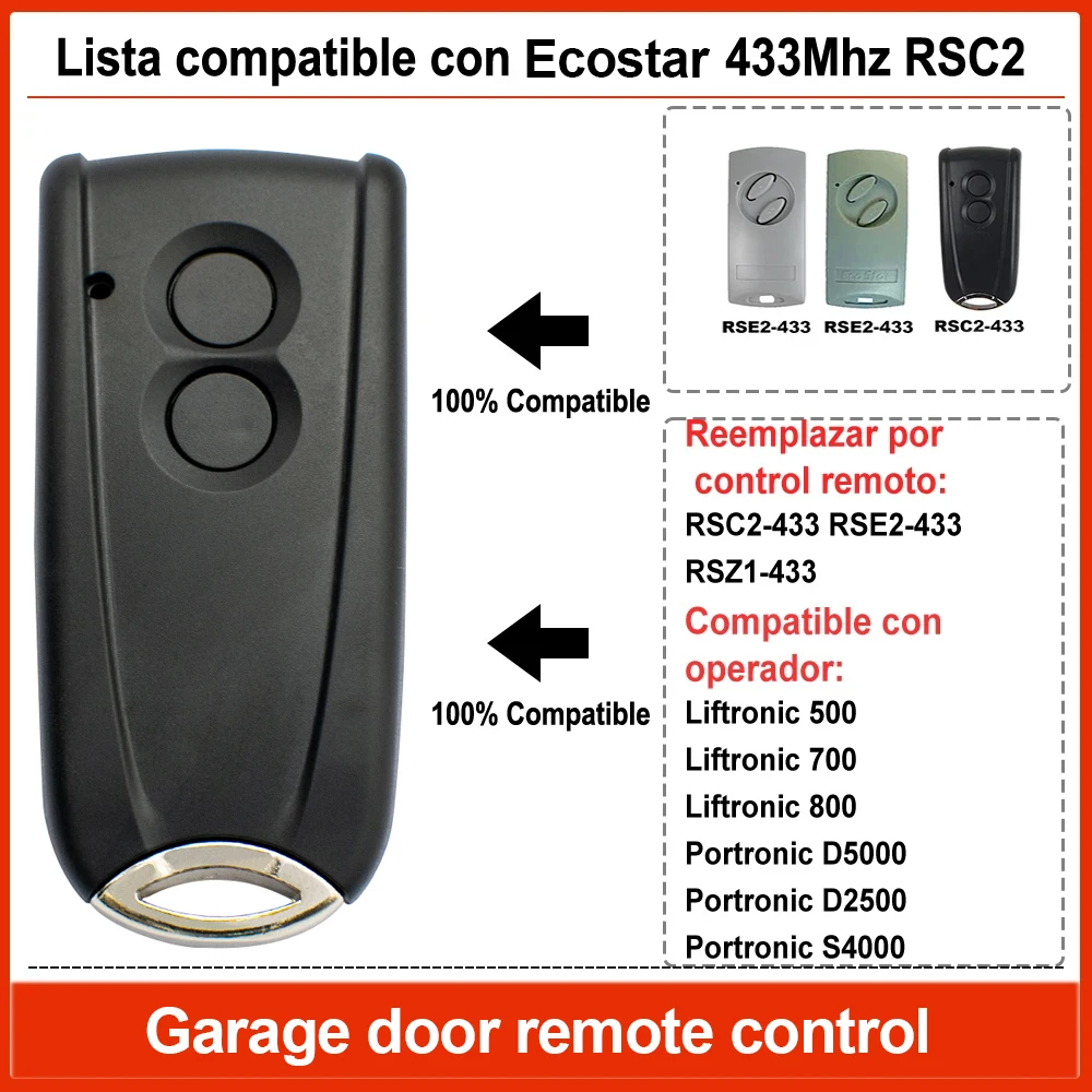 Фото Пульт дистанционного управления для гаражных ворот ECOSTAR RSC2 RSE2 433 с 2 кнопками, 433,92 МГц, с плавающим кодом, для Liftronic 500 700 800 №2