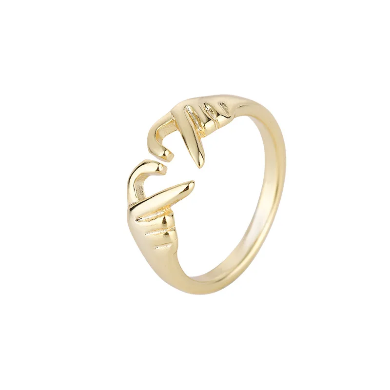 

New 18K Gold Creative Heart Gesture Ring Women Girl Smooth Metal Opening Adjustable Kpop Hippie Summer Jewelry Accessoires Gift