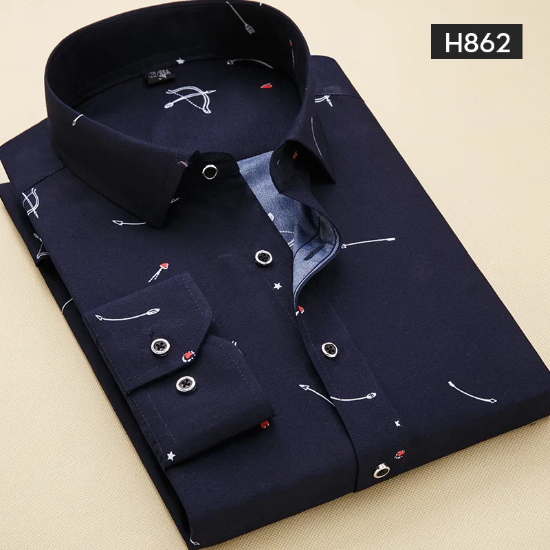 Spring and autumn new men's shirt printing free shipping business casual long-sleeved slim plaid fashion comfortable shirt