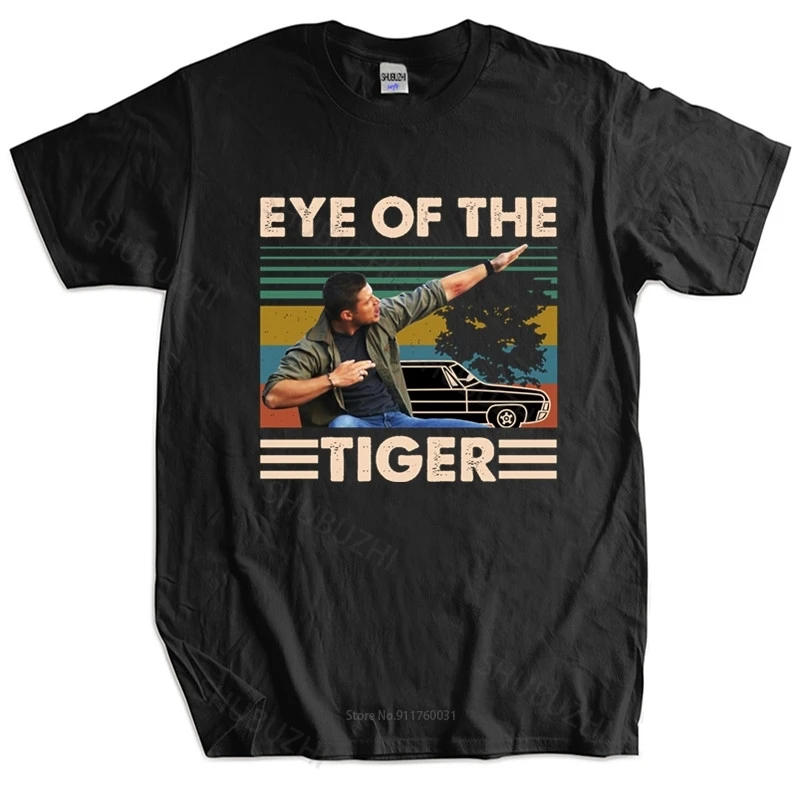 

Mens T-shirt Euro size TOPS Dean Winchester Supernatural Eye Of The Tiger Vintage Retro unisex tee-shirt women top tees