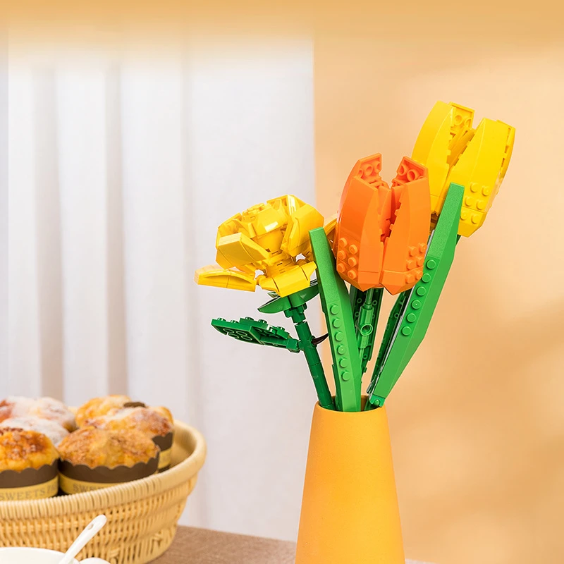 

Blocks Kids Creative Toys Bouquet Building Blocks Flower Assembly Simulation Flower Plastic Tulip Small Particle Building Blocks