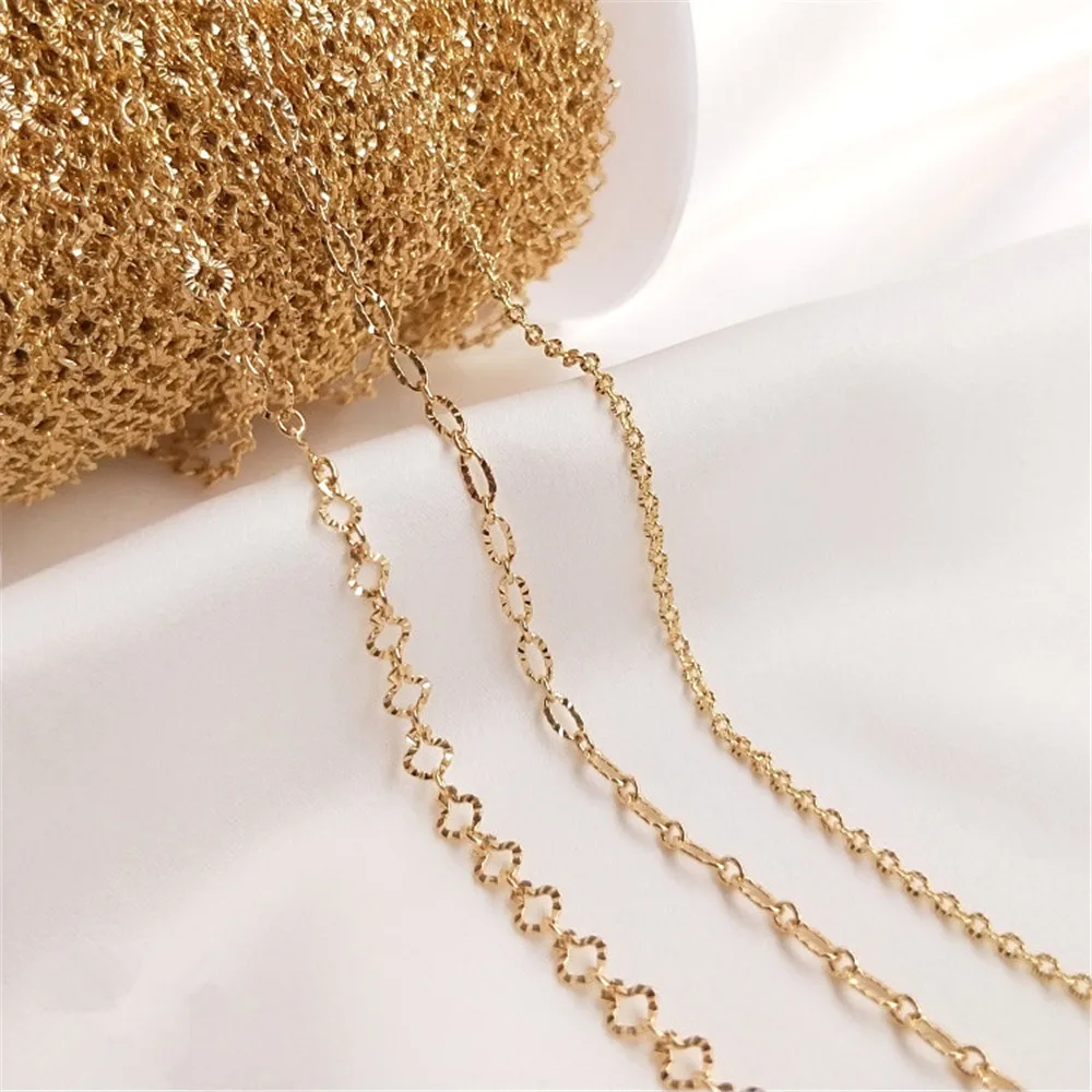 

14K Gold Filled Plated Embossed O chain batch flower love chain pattern long O chain DIY first jewelry chain loose chain