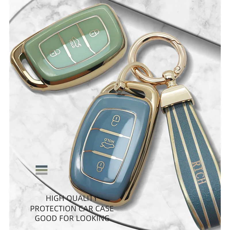 

Luxurious Golden Edge Remote Car Key Case Full Cover For Hyundai Mistra IX35 IX25 Elantra Tucson Sonata Reina Auto Accessories