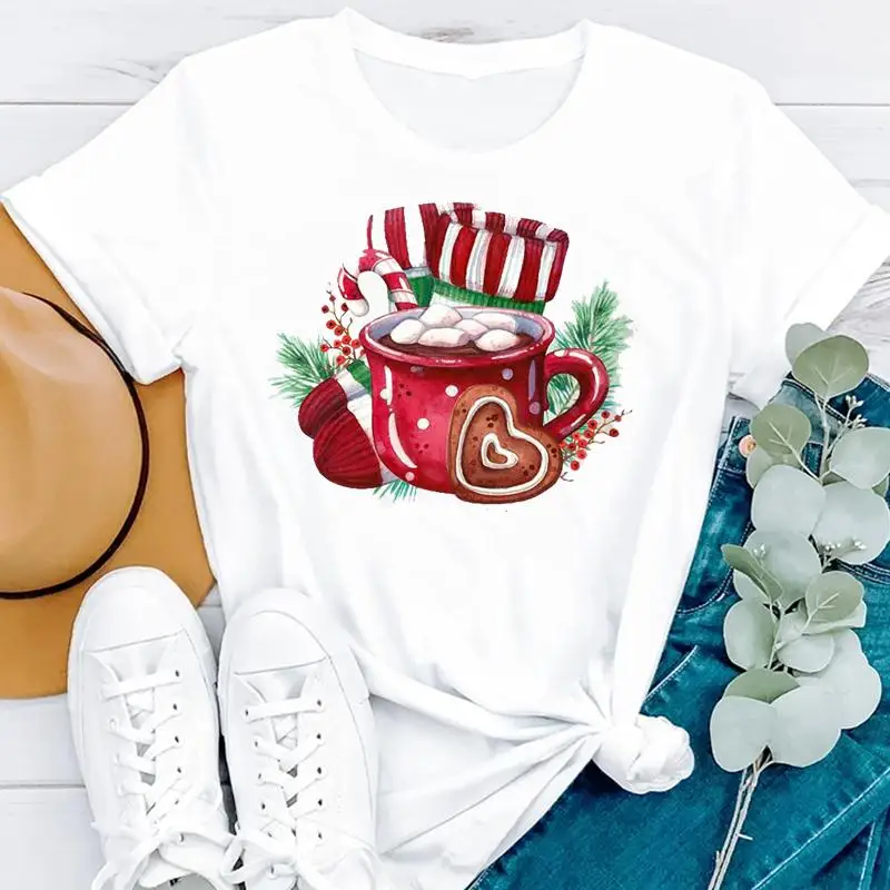 

Женская зимняя футболка в стиле 90-х с надписью «Merry Christmas»