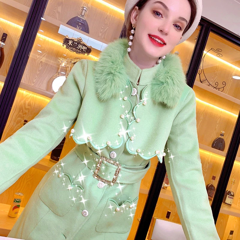 Шерстяное пальто с воротником Осень-зима 2022 новинка цвет авокадо зеленый