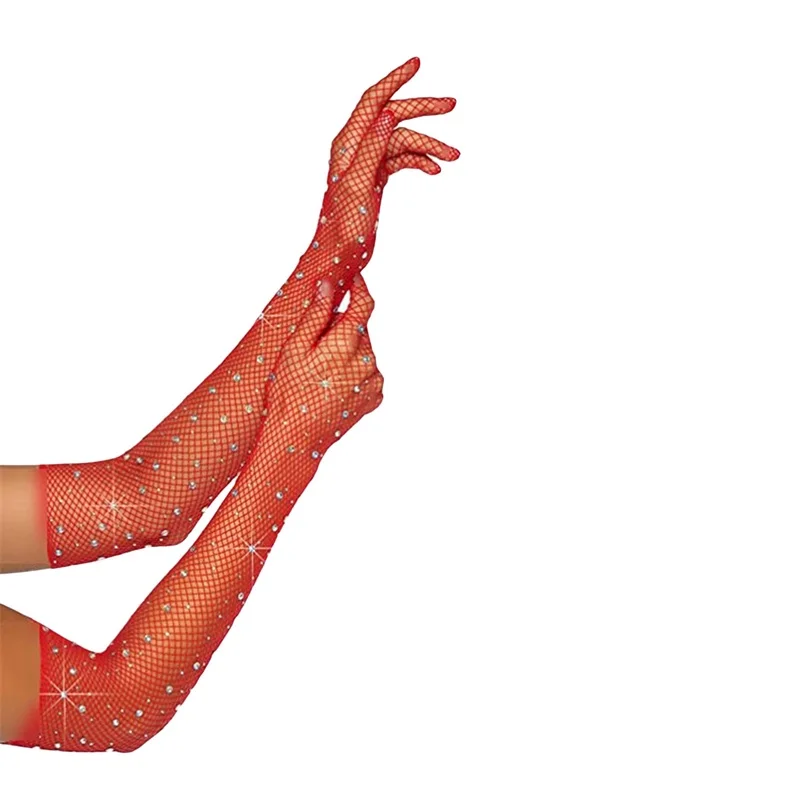 

Женские сетчатые перчатки Y2k стразы, элегантные блестящие Длинные вечерние искусственные перчатки для танцев на свадебной вечеринке