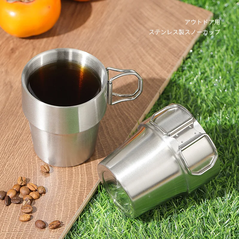 

RUNGEASINI 300ml Camping Mug Travel Cup Stainless Steel Thickened Stacked Dinkware Lightweight Portable Outdoor Hiking Equipment