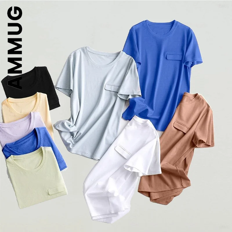 

Ammug Women 2022 Shirt Harajuku Loose Chic Women Pulovers Soft Sexy Solid Color Slim T-Shirt Simple Basic Party Tops Female