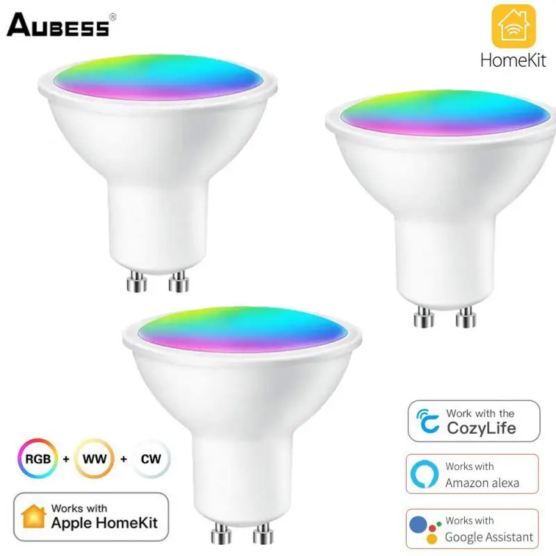 

Умная Светодиодная лампа Aubess GU10 с Wi-Fi, прожектор RGBCW 5 Вт, лампа с дистанционным управлением через приложение Cozylife для Alexa Google Home Homekit