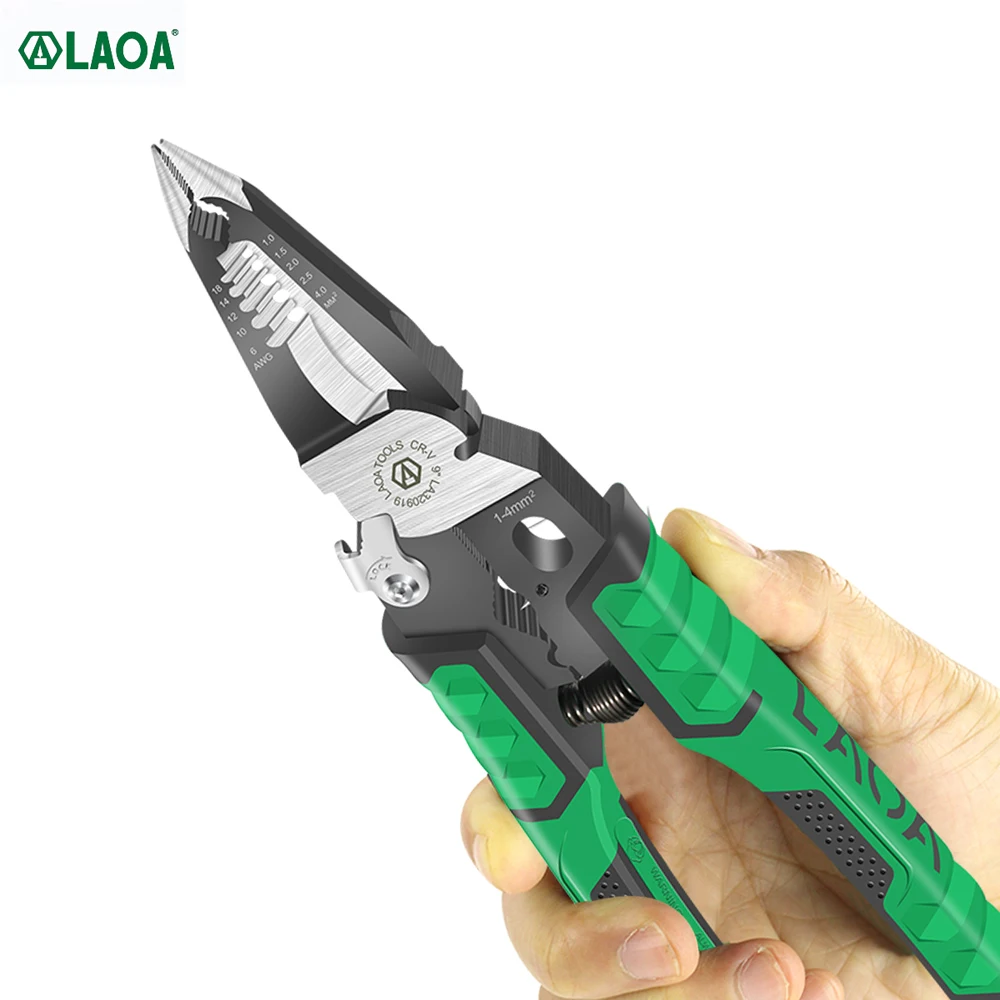 

LAOA 9 in 1 Electrician Plier Multifunctional Needle Nose Pliers for Wire Stripping Cable Cutters Terminal Crimping Hand Tool