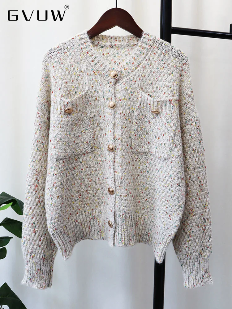

GVUW Tie-dye Sweater Coat For Women 2023 Autumn New Korean Version Loose Pocket Long Sleeve Knitted Cardigan Female Tide 17G2328